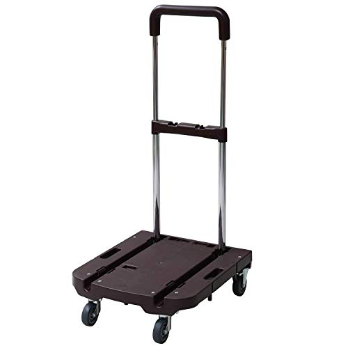 色：ダークブラウン 山善(YAMAZEN) 自立式 折りたたみ台車 プレミアムコンパクトCarry