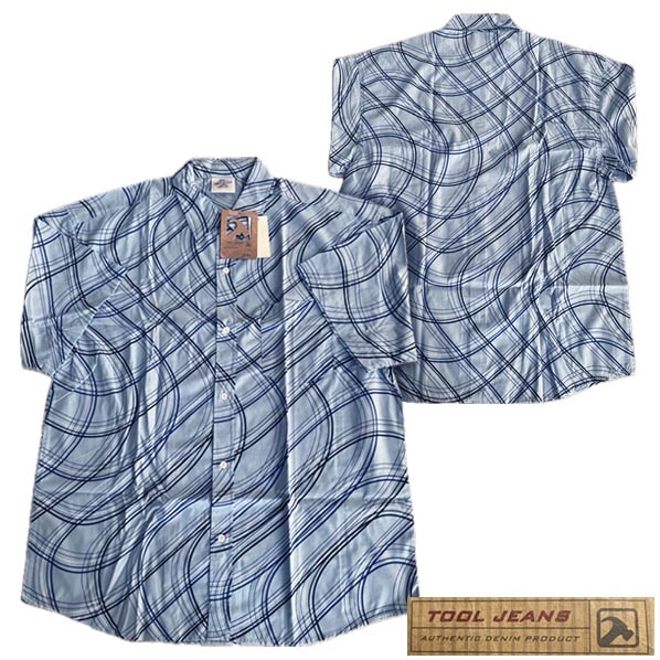 TOOL　JEANS ツール ジーンズ メンズ 半袖 カジュアル シャツ ライトブルー ボタンシャツ インポート ストリート スタイル HIPHOP ファッション ウェアー カジュアル スケーター ヒ