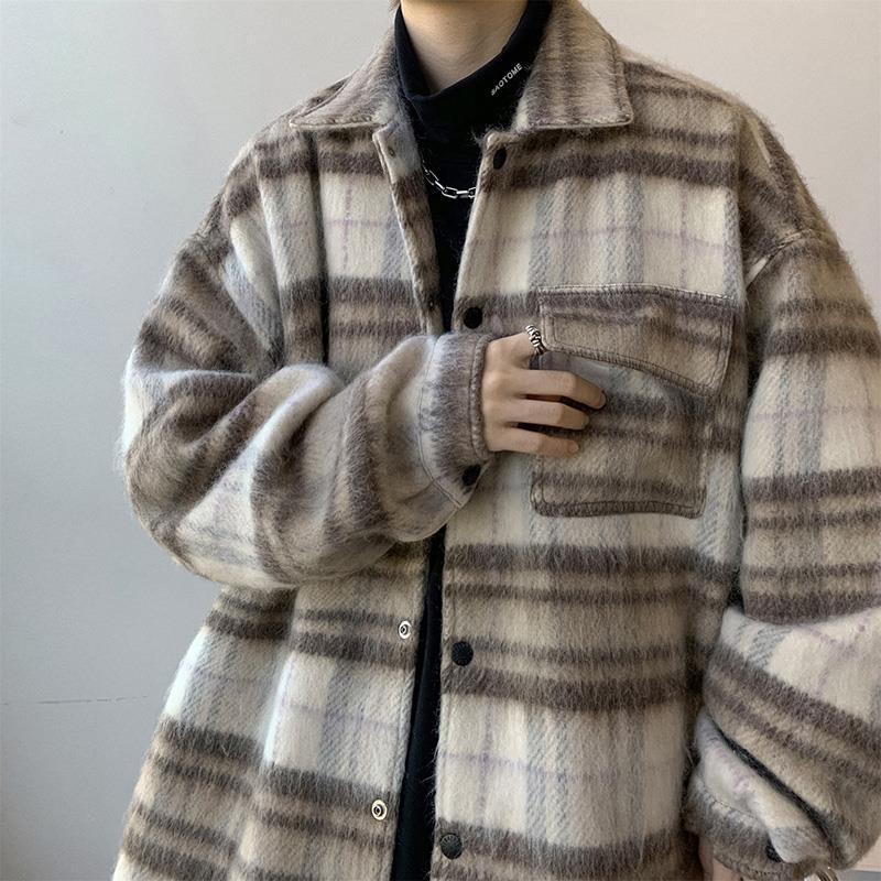 大人気！ 冬アウター ツイードジャケット春秋insゆったりカップルチェックコート メンズ ジャンパー ブルゾン メガ割 qoo10