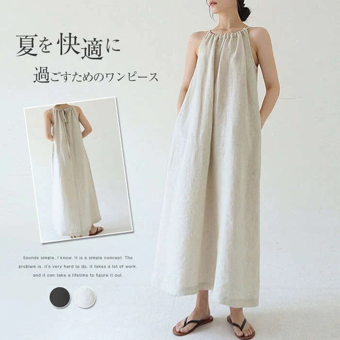 【即納】ノースリーブワンピース リネンワンピース ノースリーブ ワンピース 麻 ワンピース マキシワンピース レディース 夏 マキシ丈 Aライン 涼しい ゆったり 体型カバー 大きいサイズ シンプル