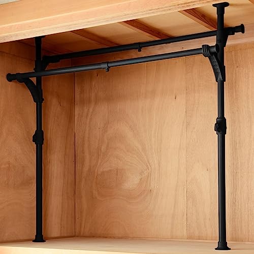 [山善] 押し入れ ハンガーラック 【全体耐荷重60】 伸縮 (幅73-120×奥行35×高さ88-124) 突っ張り ワンタッチで設置可能 組立品 ブラック WJO-717(BK)