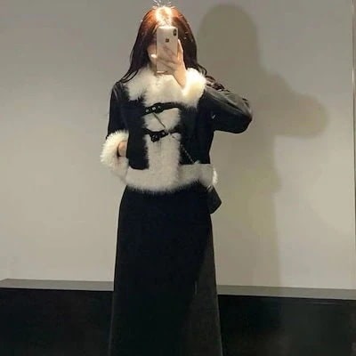 新作 厚手 ショート アウター+ロング ショートスカート セットアップ 上下セット 秋冬 レディー