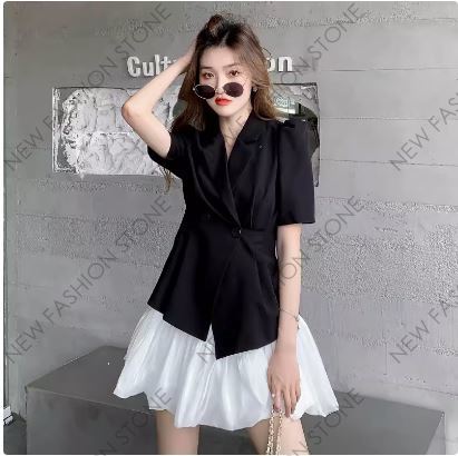 フレンチブレザーワンピースファッションスーツミニブレザーポンポンスカート2点セット-50