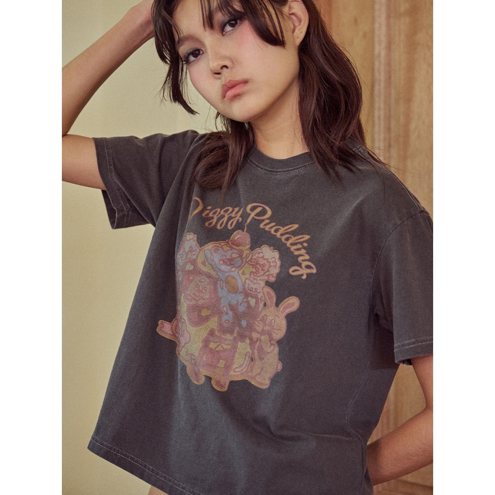 CPGN ケーキパーティーピグメントクロップショートスリーブ T シャツスモークブラック