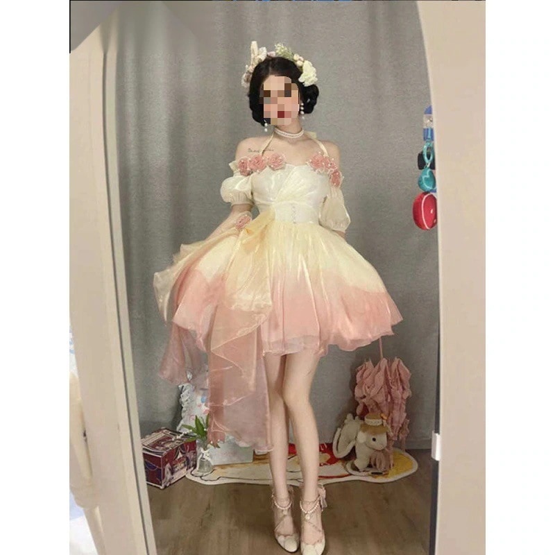 Xianqi メッシュ妖精スカート マーメイド Jidi 逃亡者プリンセス スカート ロリータ 学生 ウェディング ドレス 流れるガーゼ パフ スカート