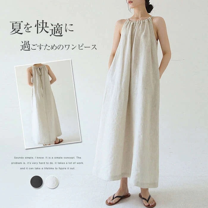 ノースリーブワンピース リネンワンピース ノースリーブ ワンピース 麻 ワンピース マキシワンピース レディース 夏 マキシ丈 Aライン 涼しい ゆったり 体型カバー 大きいサイズ シンプル おしゃれ