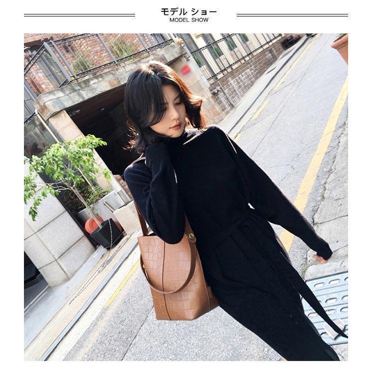 春 夏 ニットワンピ タートルネック ワンピース オフィス レディース ニット ロングワンピ 長袖 ラグランスリーブ ハイネック ニットワンピース 通勤