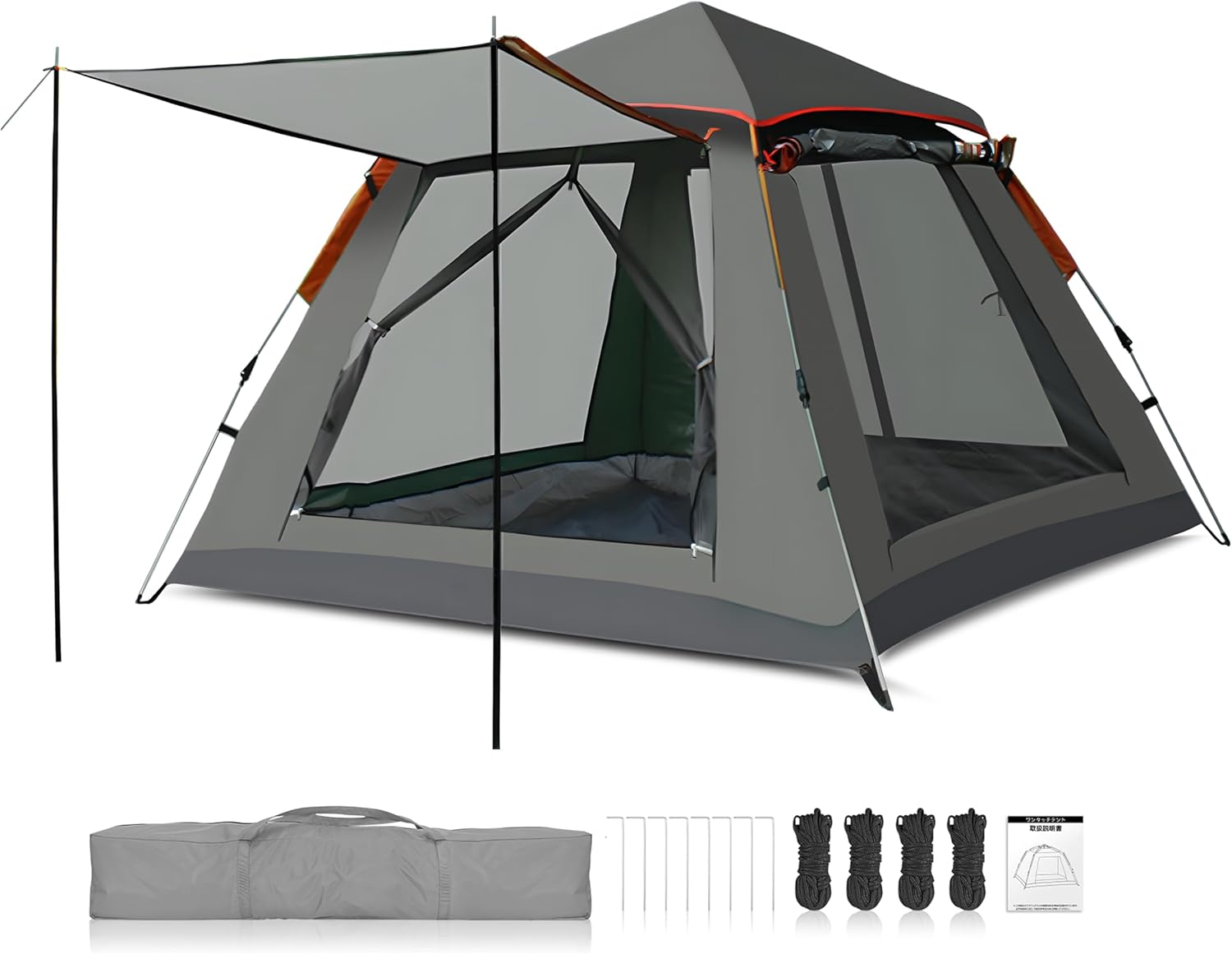 binoa テント ワンタッチテント 3～4人用 全景天窓 ダブルドア・窓 210D オックスフォード 生地 高密度二重構想 取り付け簡単 前室付く UVプロテクション UPF 50+ ワンタッチ