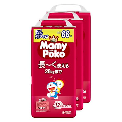 他サイト： 【パンツ ビッグより大きいサイズ】マミーポコ パンツ ドラえもん オムツ(13~28kg)66枚(22枚×3) ケース品　ベビー 紙おむつの商品画像