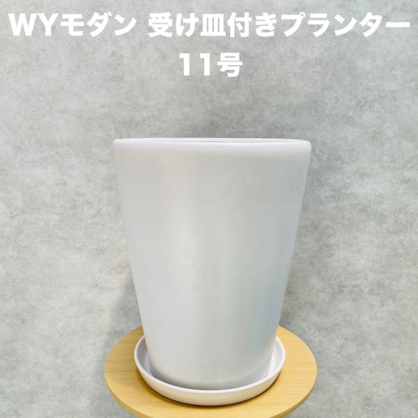 植木鉢 大型 11号 白色 ホワイト WYモダン PR1 マット釉 受け皿付きセット おしゃれ 鉢カバー 釉薬陶器素材 φ32×H39.5cm 5,661円
