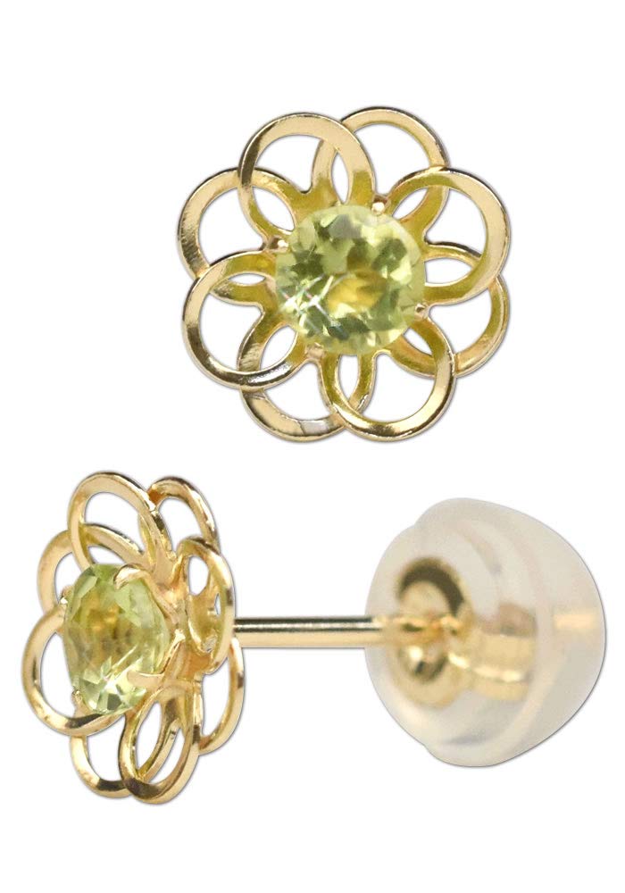 [四葉のクローバー] お花 ペリドット ピアス 8月誕生石 10k K10 10金 ゴールド 華奢 かわいい レディース 女性 ：Ma735
