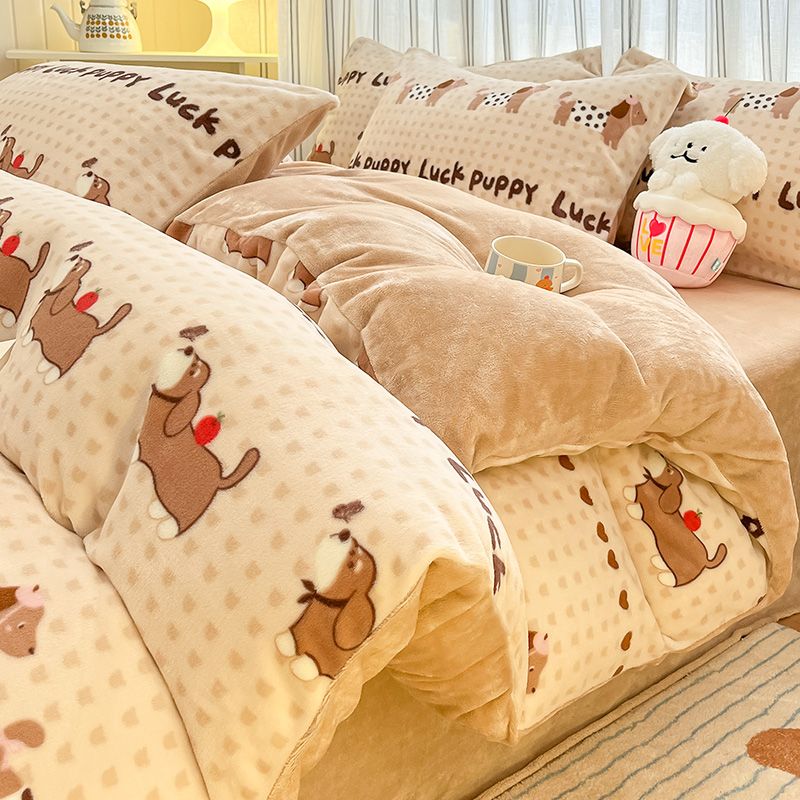 両面ミルクレーヨン4点セット秋冬厚手サンゴレーヨン布団セットベッドシングル加絨寮3点セット