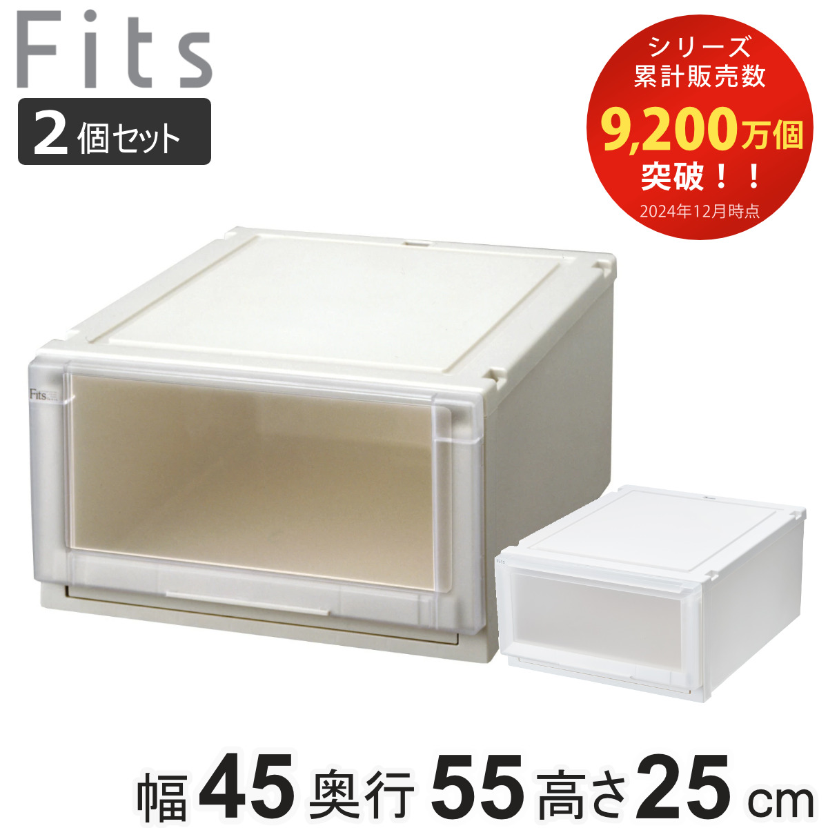 収納ケース 同色2個セット 幅45x奥行55x高さ25cm Fits フィッツケース アドバンス 4525 クローゼット 収納 収納ボックス 引き出し 日本製 プラスチック 衣装ケース 天馬