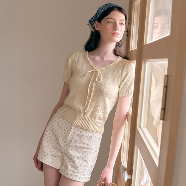 RIBBON HALF SLEEVE KNIT YELLOW