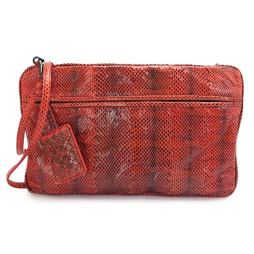 ボッテガヴェネタ ショルダーバッグ BOTTEGAVENETA クラッチバッグ イントレチャート パイソン柄 レザー レッド 244516 PYTHON RED