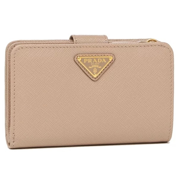 二つ折り財布 サフィアーノ トライアングルロゴ ベージュ レディース 1ML225 QHH F0236