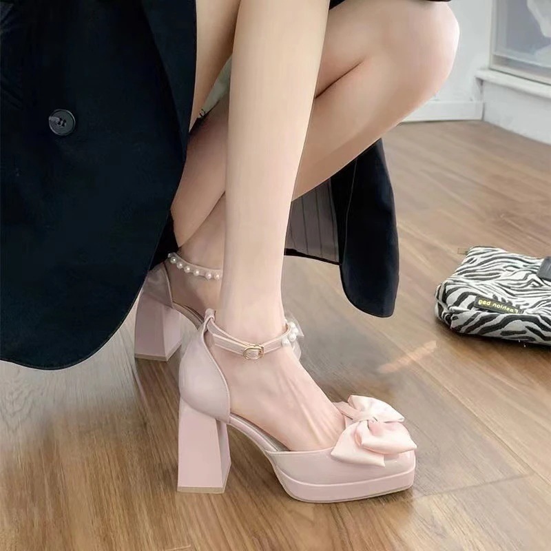 【超お得1つ買うと10個もらえる】メガ割ハイヒールサンダル スタイルアップ！ヒールパンプス サンダル レディース 女性の春と夏の新しいファッションリボン滑り止めメリージェーンハイヒール