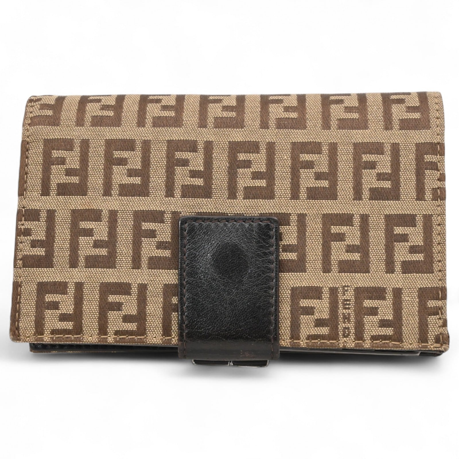 フェンディ ズッキーノ 二つ折り財布 レザー×キャンバス Bランク fe7910yy