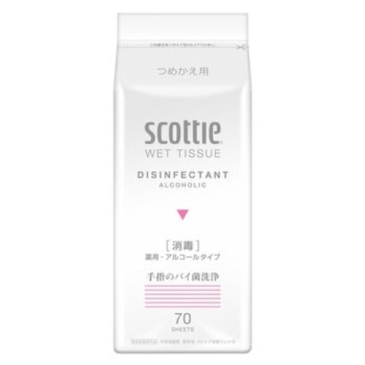 【倉庫直送】　スコッティ ウェットティッシュ 消毒タイプ 詰替え用 70枚入り24個