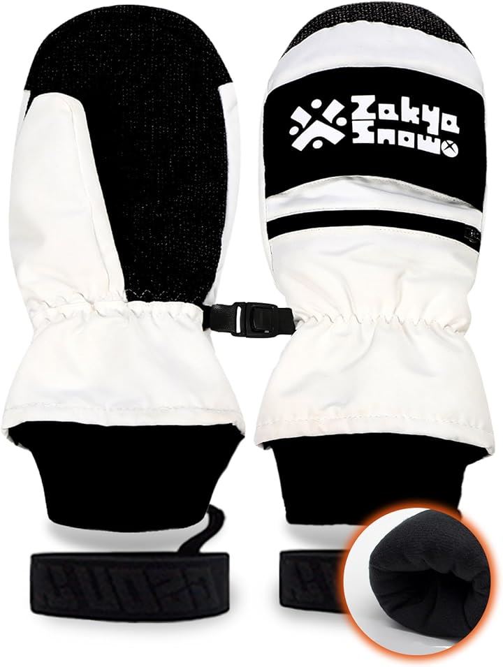 スノーボードグローブ スキーグローブ ミトン メンズ レディース 男女兼用 保温 防寒 手袋 落下防止ストラップ付き(ホワイト, M)