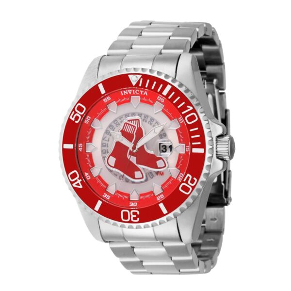 インヴィクタMens Watch MLB Boston Red Sox Date Display Silver Steel Bracelet 43457
