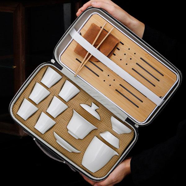 トラベルティーセット 茶器セット ティーセット 急須 茶こし 湯飲み ポット お茶 中国茶 磁器 白磁器 陶器 滑らか 光沢 持ち運び ポータブル 旅行 ギフトセット