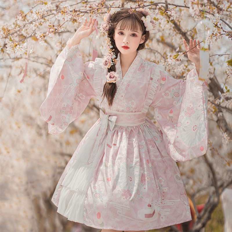 ロリータ服 ロリ ワンピース ガールズ服 花柄ワンピース 長袖 スカート