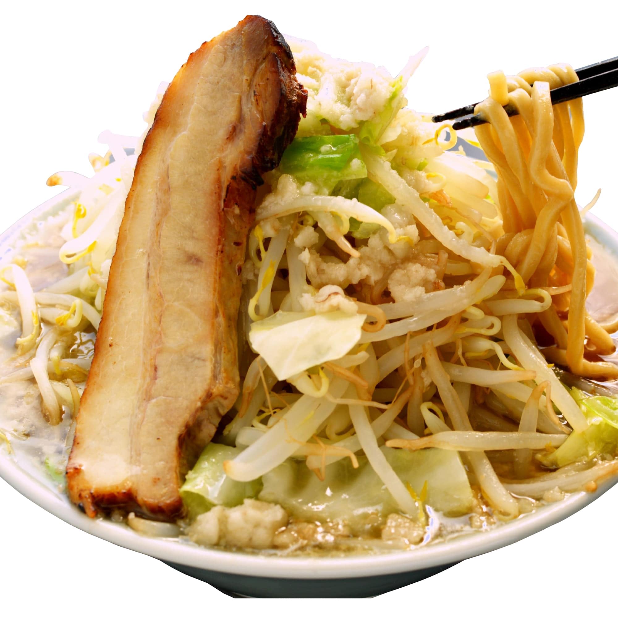 濃厚 二郎系 超極太 オーション生麺 ラーメン セット 【冷凍】 麺くる (麺＆ニンニク豚醤油スープ＆チャーシュー, 4食)