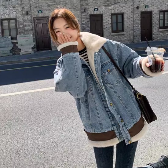 デニムジャケット レディース アウター 羽織 ボアジャケット 長袖ジャケット Ｇジャン 襟あり ポロ襟 シングルブレスト フロントボタン ルーズ カジュアル お出かけ おしゃれ ファッション 7,336円