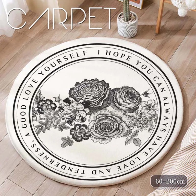 夏季新品限定冬用ラグ 洗える ブルー 花柄マット カーペット 北欧 円形 四季兼用 オール リビング 滑り止め付き シンプル おしゃれ 廊下 マット 秋冬 室内 60cm 80cm 100cm 120