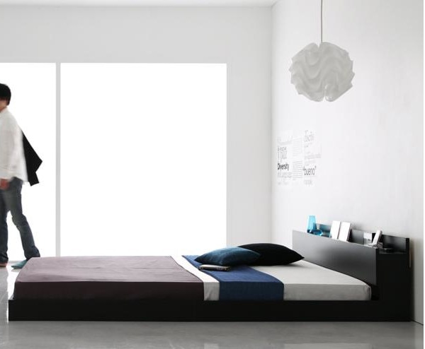 フロアベッド シングル マットレス付き 棚付き コンセント付き SKY line ポケットコイル