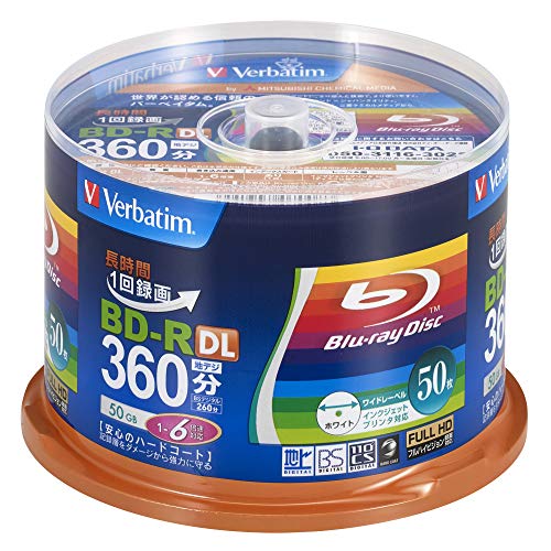 Verbatim バーベイタム 1回録画用 ブルーレイディスク BD-R 50GB 50枚 ホワイトプリンタブル 片面2層 1-6倍速 VBR260RP50SV1