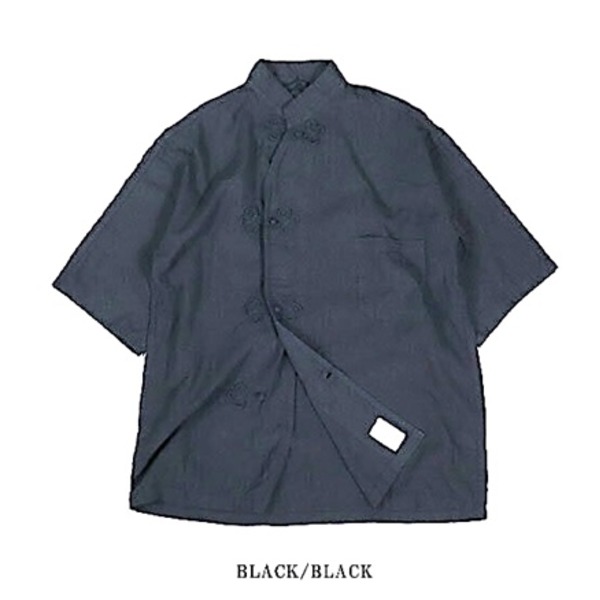 USタイプ MED スリーピングシャツ M ブラック×ブラック ハーフスリーブ 復刻 綿 リネン アメリカ軍 パジャマ ミリタリーウェア