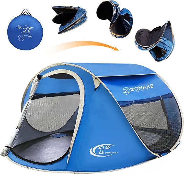 ワンタッチテント サンシェードテント 3－4人用 ポップアップテント アウトドアテント 専用収納ケース付(ブルー, 4人)