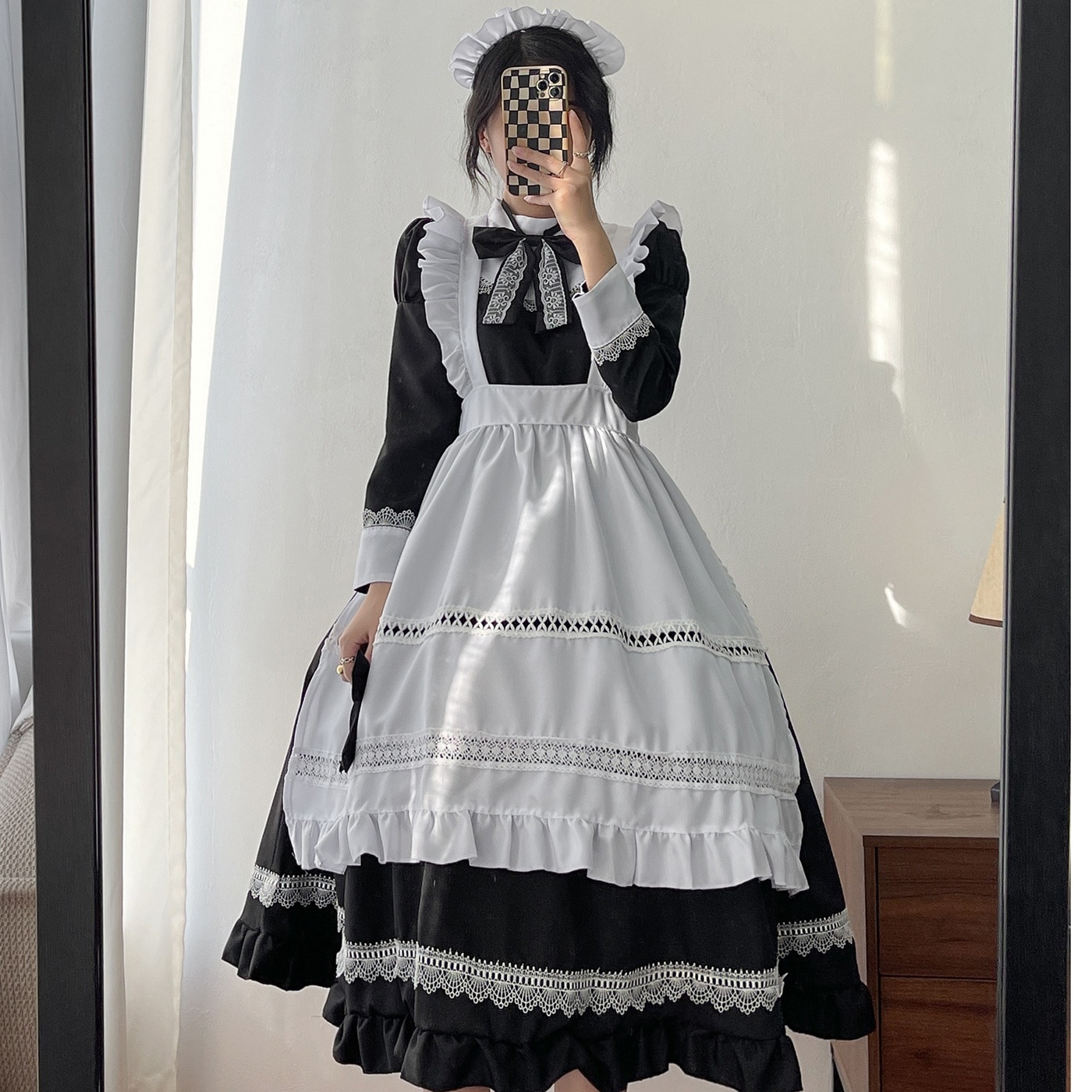 【2025新作】イギリス式長袖メイド服コスプレ服日韓制服可愛いワンピース大きいサイズメイド