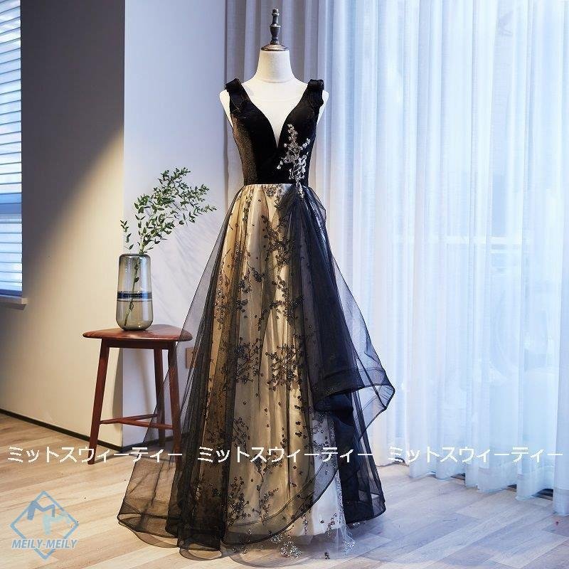 カラードレス ロングドレス アシンメトリー 演奏会用ドレス Aライン 発表会 パーティドレス チュー