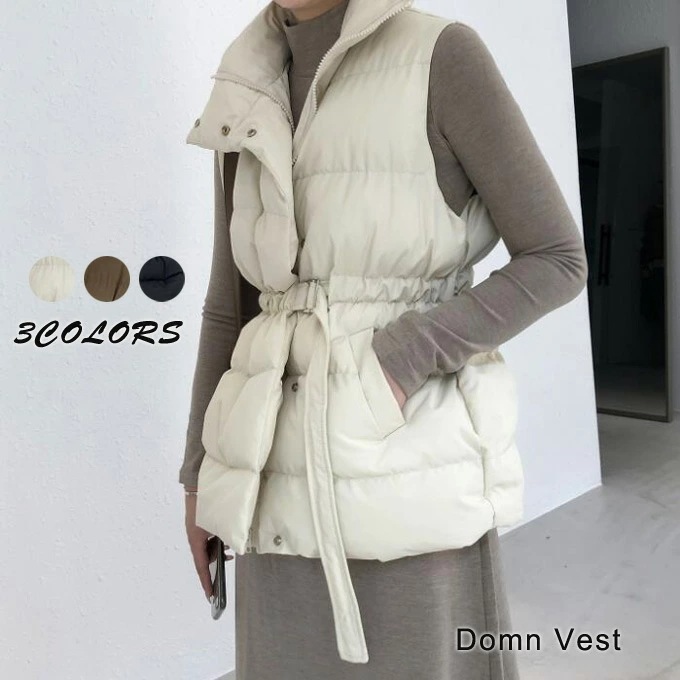 ダウン ベスト ハイネック レディース アウター 無地 コート ジャケット ダウンジャケット 大人 カジュアル 秋 冬 コーデ 韓国ファッション オシャレ