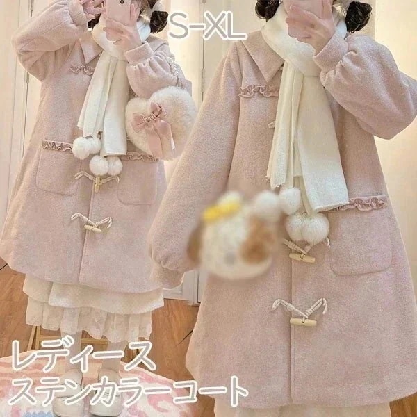 ステンカラーコート ロリータ 冬服 リボン レディース ジャケット ミディアムコート コート ロリータコート ロリータアウター トップス アウター 小柄 可愛い 学生 通学 通勤 着瘦せ 女の子 長袖