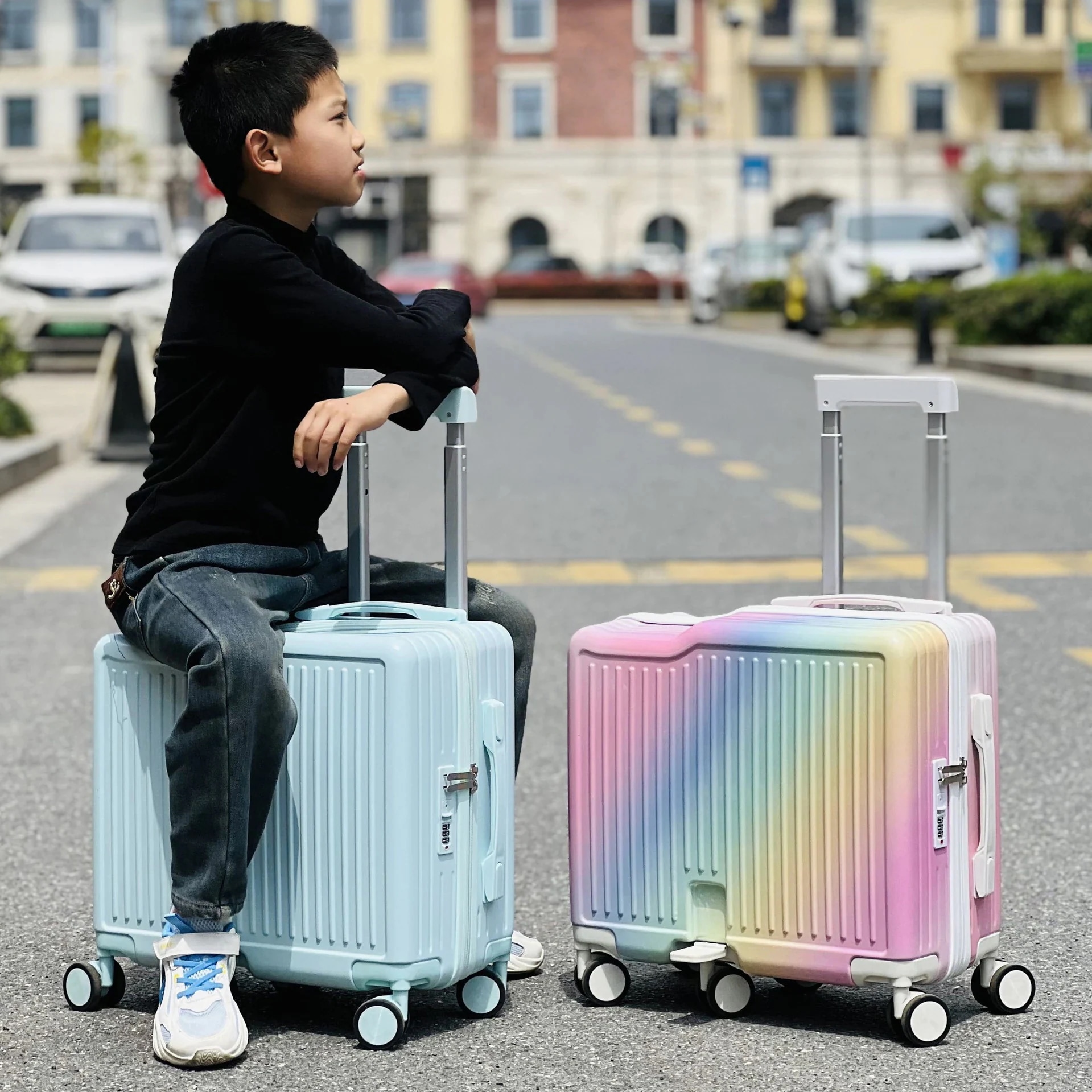 キッズ 乗れる ラゲージ レディース スモール 軽量 20インチ ボーディング ジュニア トロリー トラベル サイファースーツケース