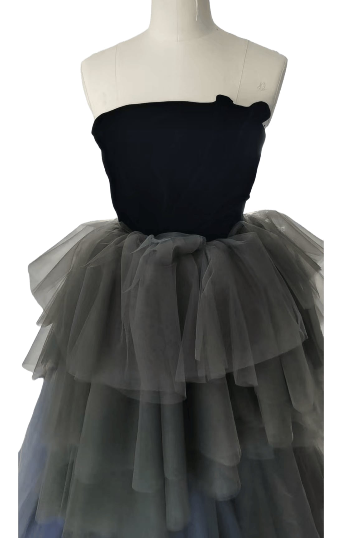 カラードレス ブルーグレー 高級ベロア アシンメトリードレス 編み上げ 華やかなトレーン 結婚式 前撮り