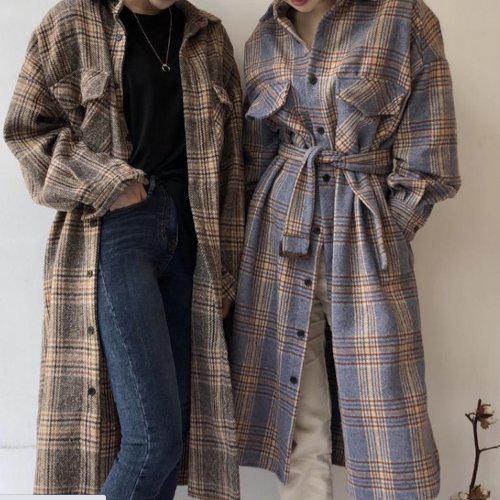 ロングシャツ レディース 秋冬新作 チェック柄 ガウン ロング丈 シャツ 体型カバー カジュアル 秋 冬 アウター羽織りトップス お洒落 可愛い お出かけ デート デイリー おうちコーデ 大人かわいい