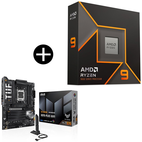 Ryzen 9 9900X W/O Cooler WOF (12C/24T4.4GHz120W) CPU + ASUS TUF-GAMING X870-PLUS WIFI マザーボード