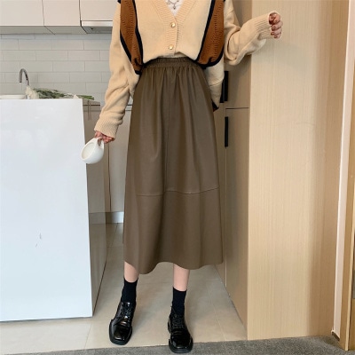 スカート レディース フレア ハイウエスト 膝下 ミモレ丈 2XL 3XL ブラウン グレー ブラック 個性的 上品 お洒落 存在感 無地 春 夏 秋 冬 オールシーズン シーズンレス クール 10代