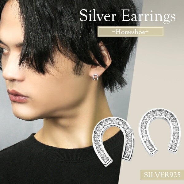 ホースシュー スタッズピアス 2P 両耳用 馬蹄 ジルコニア パヴェ ピアス イヤリング