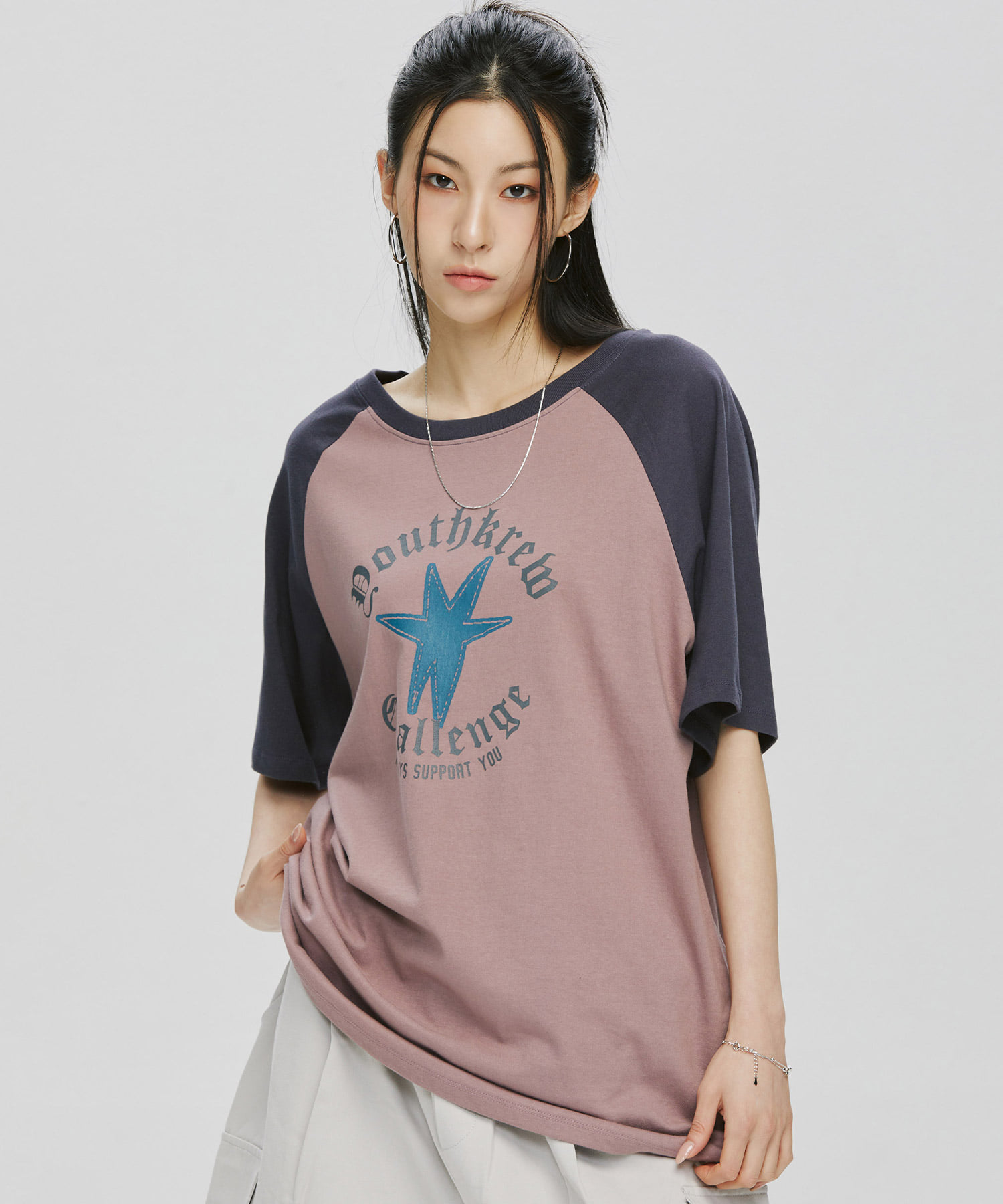 YK Gloria Raglan Boxy Tee-DustyPinkTシャツ