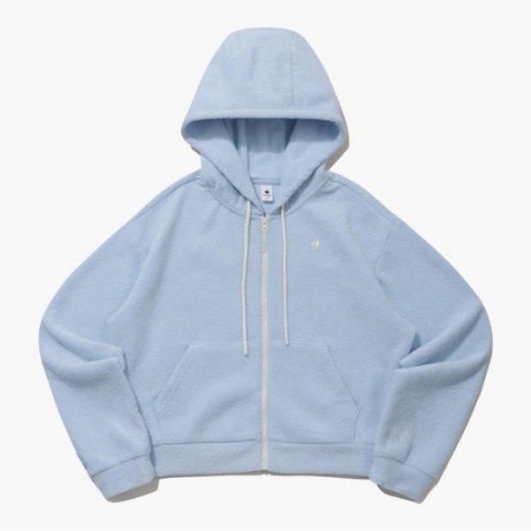 フードジップアップ JQS QP422OFTO2-HBL 女性用フラッフィーニットルーズフィットフードジップアップ H BLUE