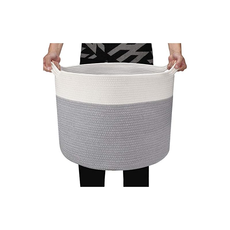 大きな綿のロープバスケットランドリーバスケット織りバスケット毛布バスケット収納バスケット子供用品収納 おもちゃボック ス 服 タオル収納 コットンロープバスケット折り畳み式 収納バッ