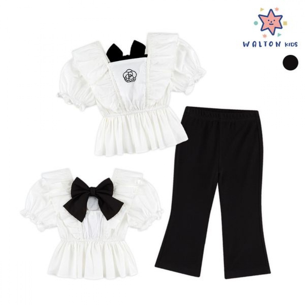 [Walton Kids] ココフラワーブラックリボントップ＆ボトム