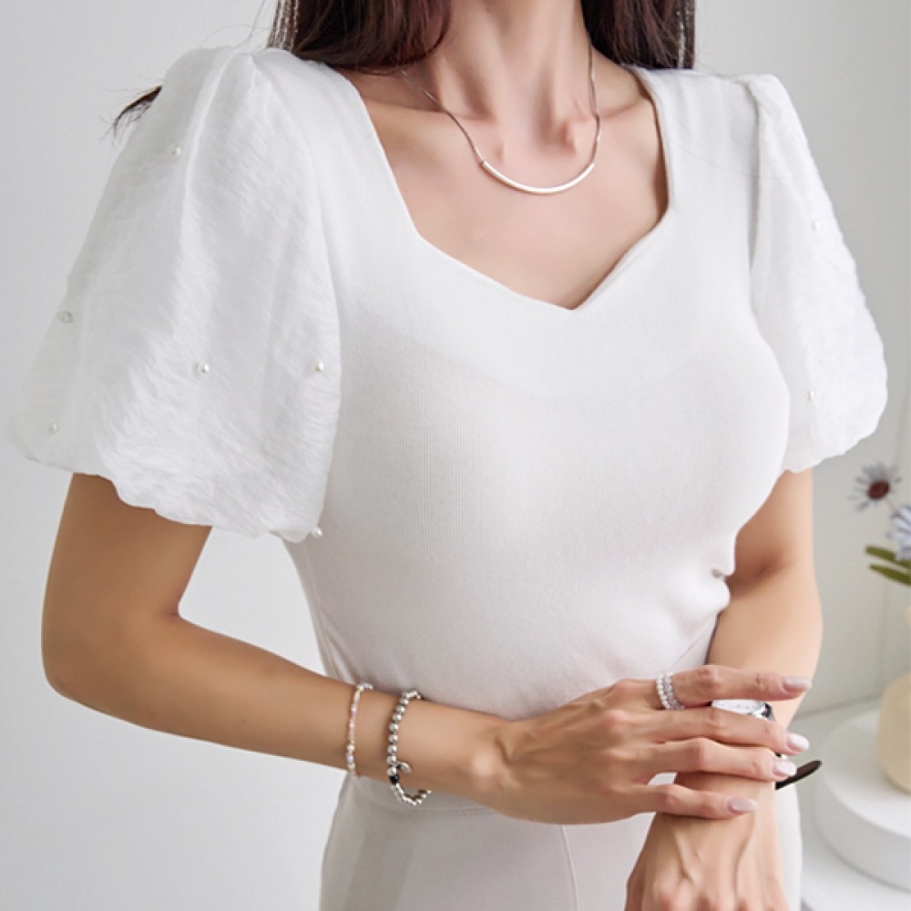 [NAK21] パールロマンティックパフショートスリーブティーDM52-T-17