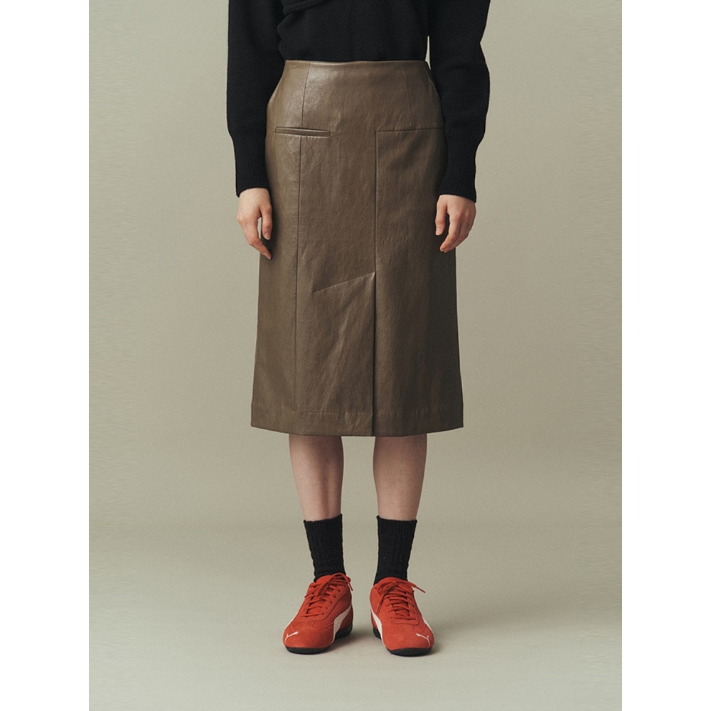ahwe エコレザー Hラインスカートモカ